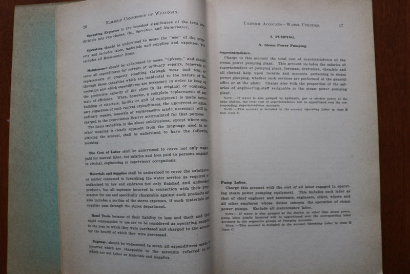 1911 UNIFORM CLASSIFICATION OF ACCOUNTS - WATER UTILITIES - WISCONSIN - K 3248