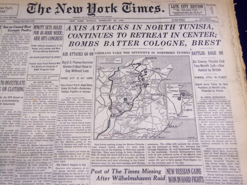 1943 FEBRUARY 28 NEW YORK TIMES - AXIS ATTACKS IN NORTH TUNIS - NT 1065