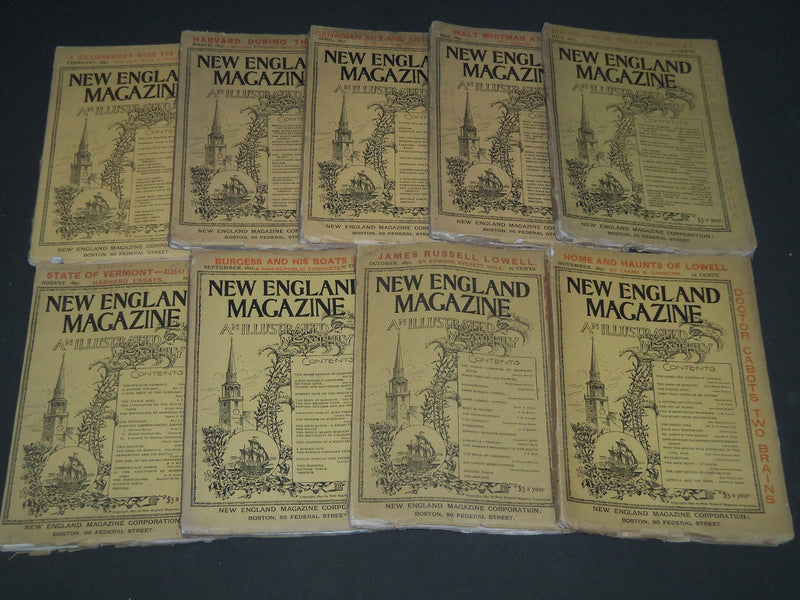 1891 NEW ENGLAND MAGAZINE LOT OF 9 ISSUES - NICE ILLUSTRATIONS & ADS - WR 169