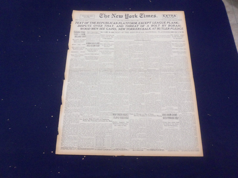 1920 JUNE 10 NEW YORK TIMES - TEXT OF REPUBLICAN PLATFORM - NT 9110