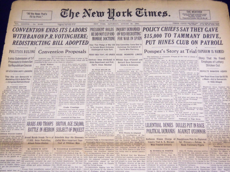 1938 AUGUST 20 NEW YORK TIMES - POMPEZ'S STORY AT TRIAL - NT 2473