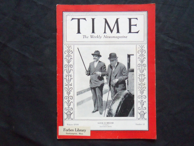 1931 SEPTEMBER 28 TIME MAGAZINE - PIERRE LAVAL AND ARISTIDE BRIAND - T 292