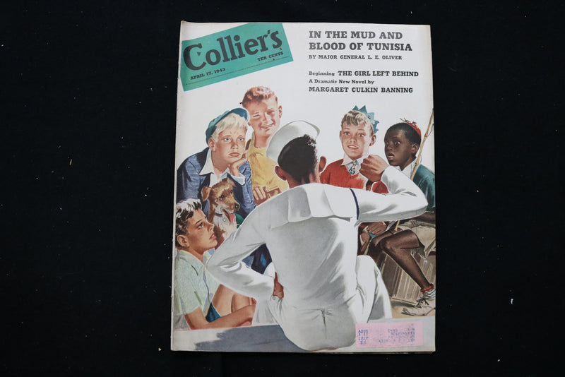 1943 APRIL 17 COLLIER'S MAGAZINE - A SAILOR TALKING WITH BOYS COVER - E 11043