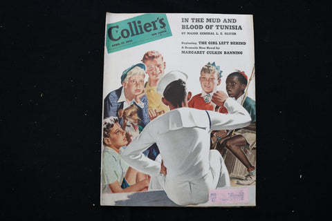 1943 APRIL 17 COLLIER'S MAGAZINE - A SAILOR TALKING WITH BOYS COVER - E 11043