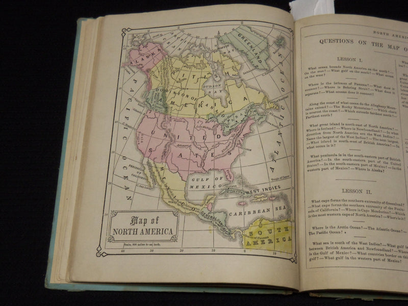 1874 WARREN'S NEW PRIMARY GEOGRAPYH BOOK - NICE COLOR MAPS - KD 2951D