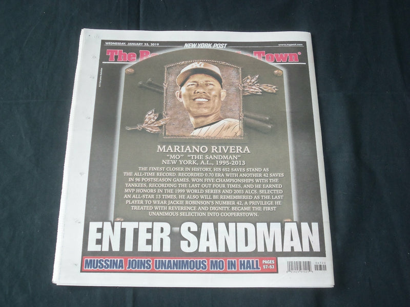 2019 JANUARY 23 NEW YORK POST NEWSPAPER - MARIANO RIVERA ELECTED TO HALL OF FAME