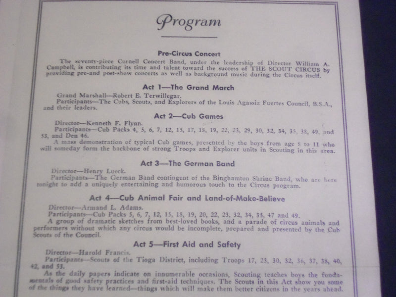 1950 APRIL 15 THE SCOUT CIRCUS PROGRAM - CORNELL HALL - ITHACA NEW YORK - J 2628