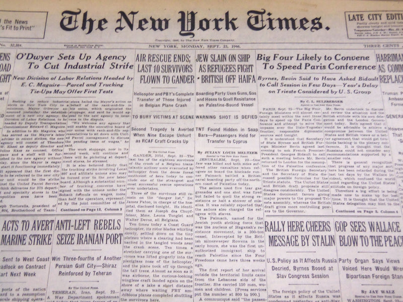 1946 SEPTEMBER 23 NEW YORK TIMES - REFUGEES FIGHT ON PALMACH - NT 3187