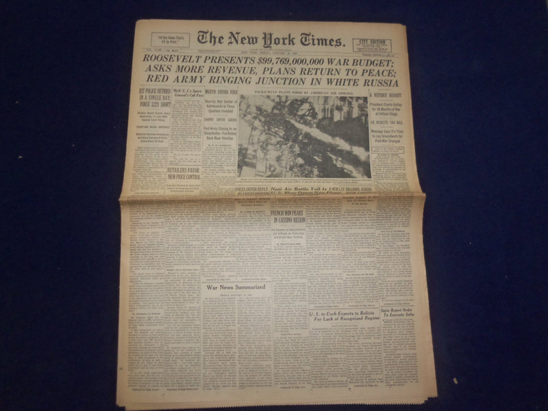 1944 JAN 14 NEW YORK TIMES-ROOSEVELT PRESENTS $99,769,000,000 WAR BUDGET-NP 6554