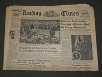 1963 NOVEMBER 27 READING TIMES NEWSPAPER - JFK ARLINGTON PILGRIMAGE - NP 3319