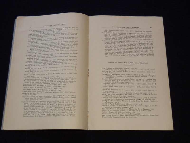 1907-1908 OKLAHOMA HISTORICAL SOCIETY CUSTODIAN'S REPORT - J 7406