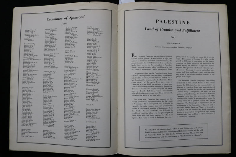 1934 THE ROMANCE OF A PEOPLE PROGRAM - JEWISH REFUGEES - K 2271
