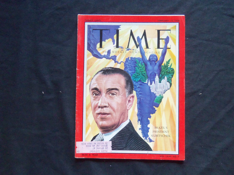 1956 FEBRUARY 13 TIME MAGAZINE - BRAZIL'S PRESIDENT JUSCELINO KUBITSCHEK- T 1524