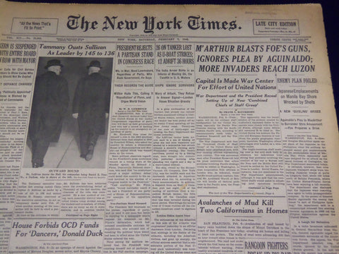 1942 FEBRUARY 7 NEW YORK TIMES - M'ARTHUR BLASTS FOES GUNS - NT 1594