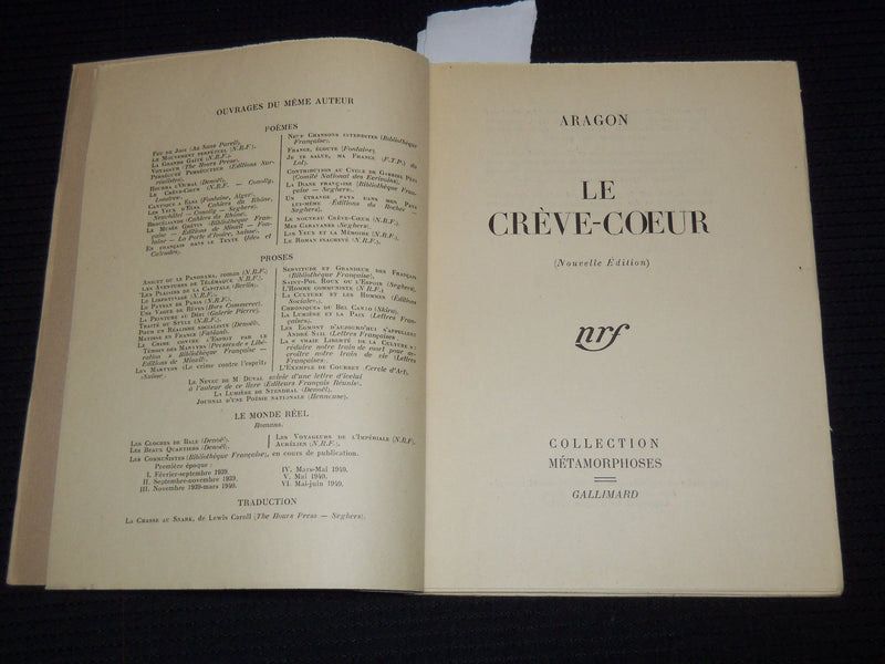 1946 LE CREVE -COEUR PAR ARAGON FRENCH BOOK - J 7389