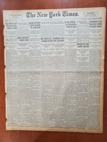 1921 JANUARY 20 NEW YORK TIMES NEWSPAPER - CARPENTER FIGHT IS OFF - NT 8107