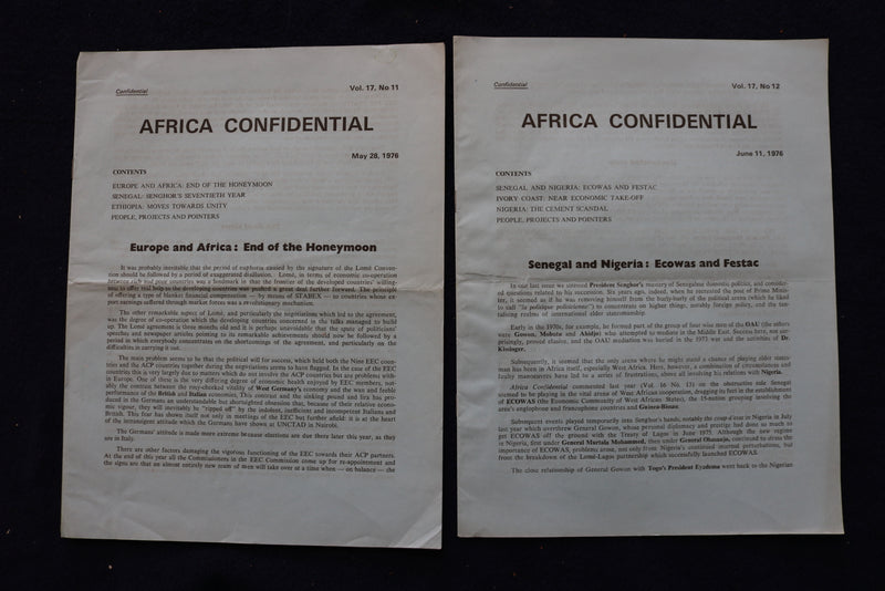 1974-1976 AFRICA CONFINDENTIAL NEWSLETTER PUBLICATION - LOT OF 12 - K 1543