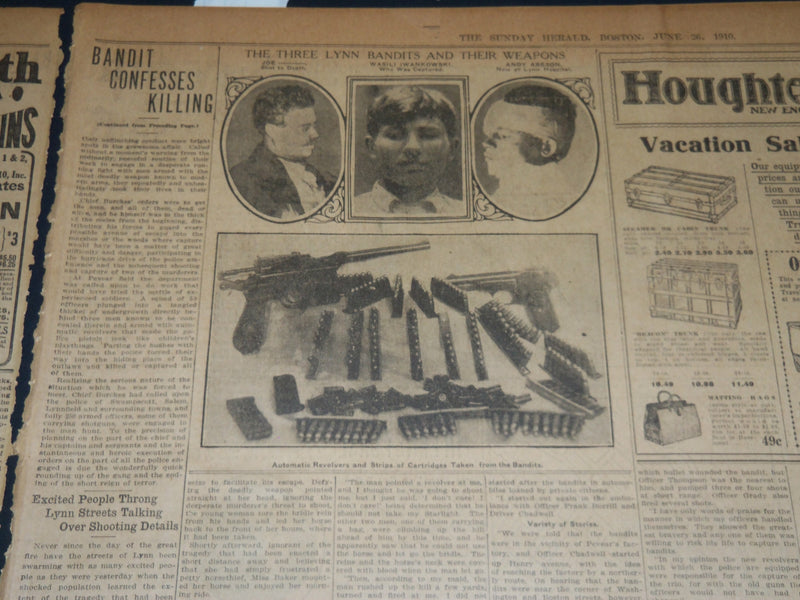 1910 JUNE 26 THE BOSTON HERALD - BANDIT KILLS TWO MEN IN LYNN HOLD-UP - BH 343