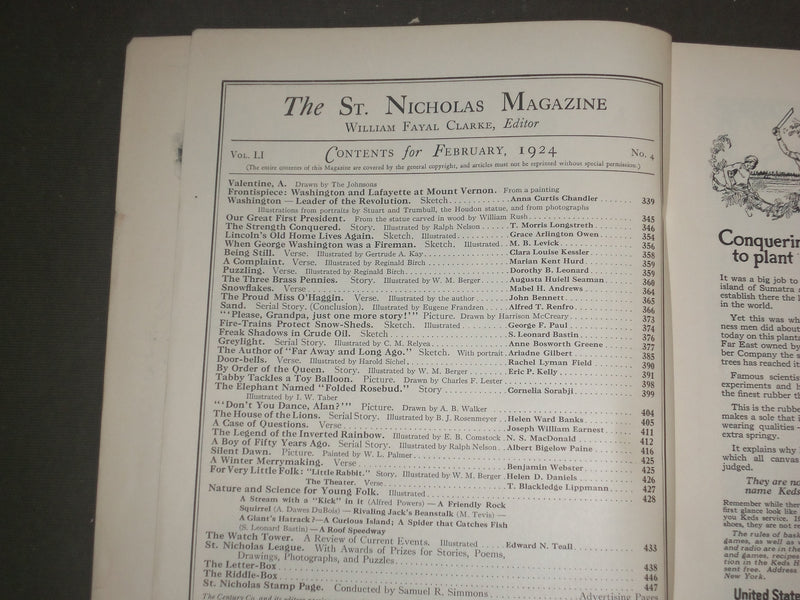 1924 FEBRUARY ST. NICHOLAS MAGAZINE - ILLUSTRATIONS, STORIES & ADS - B 4635