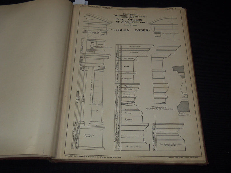 1908 DRAWINGS OF FIVE ORDERS OF ARCHIECTURE VOLUME BY JAMES TURNER BALL - Z 235