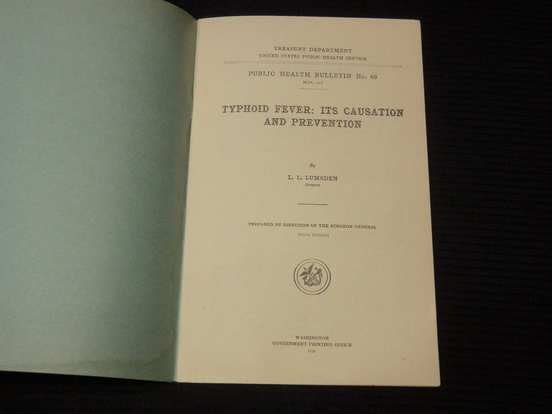 1916-1931 U. S. PUBLIC HEALTH BULLETINS LOT OF 5 - MALARIA - TYPHOID - K 2026