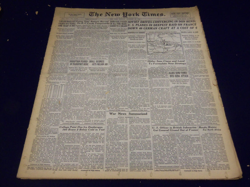 1942 DEC 21 NEW YORK TIMES - U. S. PLANES IN DEEPEST RAID ON FRANCE - NT 1147