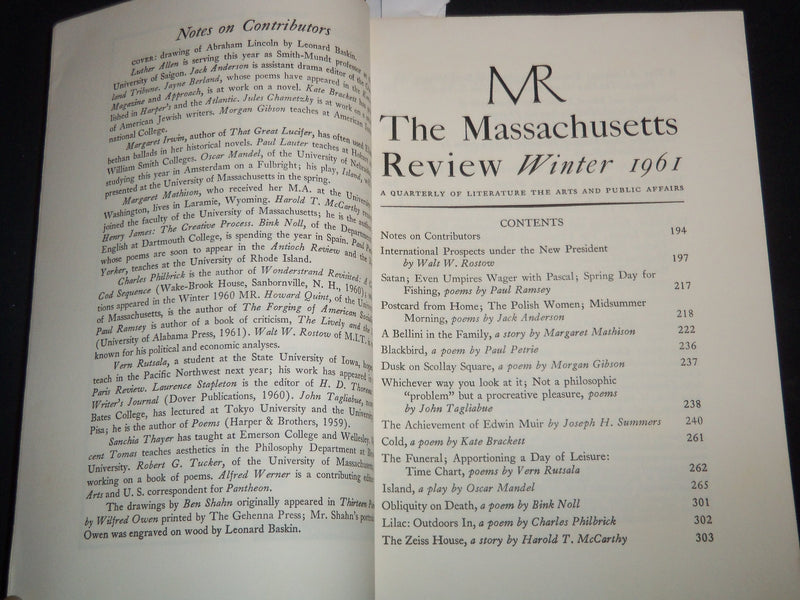 1961 WINTER THE MASSACHUSETTS REVIEW MAGAZINE - BEN SHAHN - J 9201