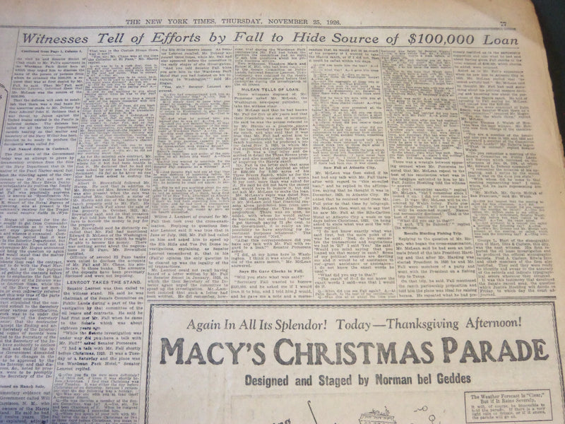 1926 NOV 26 NEW YORK TIMES - FALL AND DOHENY FIGHT TO BAR SENATE RECORD- NT 6529