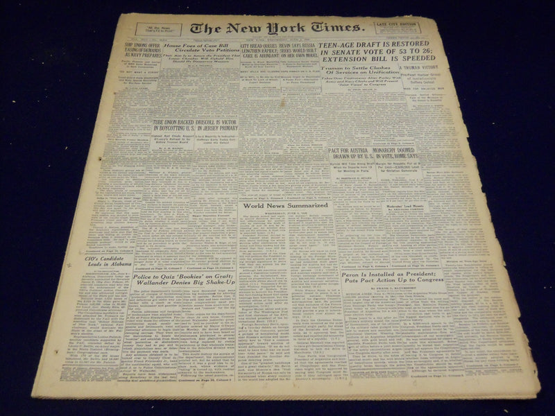 1946 JUNE 5 NEW YORK TIMES - TEEN-AGE DRAFT RESTORED - NT 2974