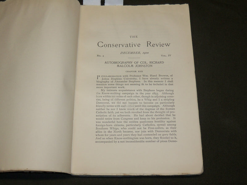 1900 DECEMBER THE CONSERVATIVE REVIEW QUARTERLY MAGAZINE - JOHNSTON - J 6150