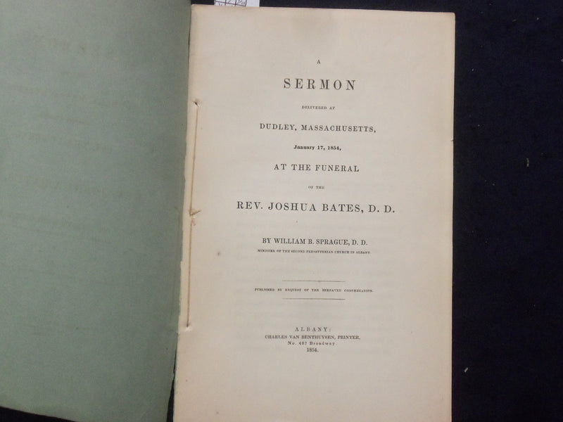 1854 REV. JOSHUA BATES FUNERAL SERMON SOFTCOVER BOOKLET - K 245