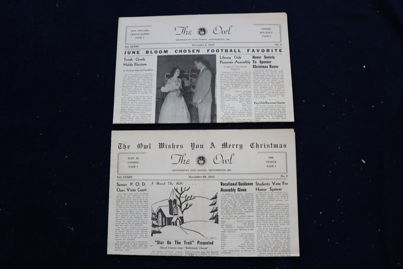 1949-1954 THE OWL NEWSPAPER - WESTMINSTER (MD) HIGH SCHOOL - LOT OF 48 - NP 8905