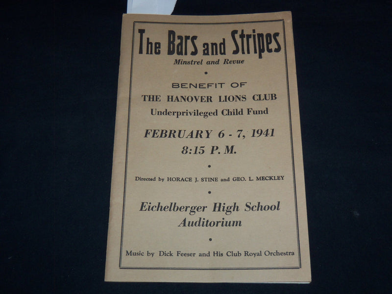 1941 THE BARS AND STRIPES MINSTREL PROGRAM - HANOVER, PENNSYLVANIA - J 8982