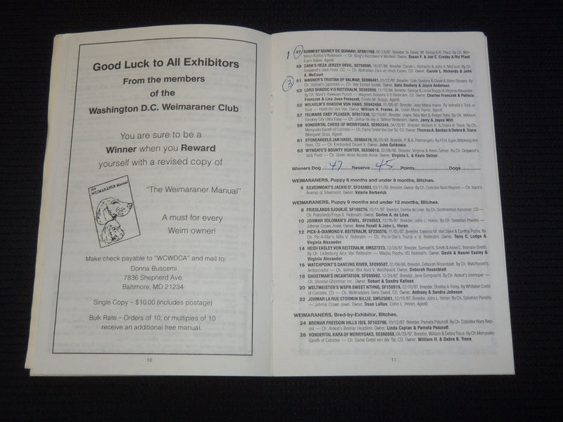 1987-2000 GARDEN STATE WEIMARANER CLUB CATALOGS LOT OF 3 ISSUES - J 9269