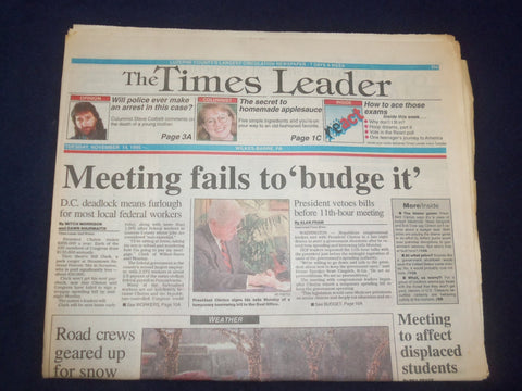 1995 NOV 14 WILKES-BARRE TIMES LEADER - CLINTON VETO FURLOUGHS WORKERS - NP 8133