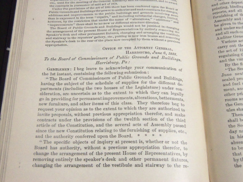 1889 ATTORNEY GENERAL REPORT OF PENNSYLVANIA FOR 1887 & 1888 BOOK - KD 4211