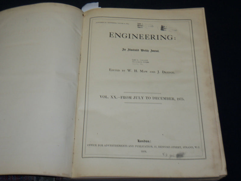 1845 JULY-DEC ENGINEERING JOURNAL BOUND VOLUME - CENTENNIAL EXPOSITION - KD 5935