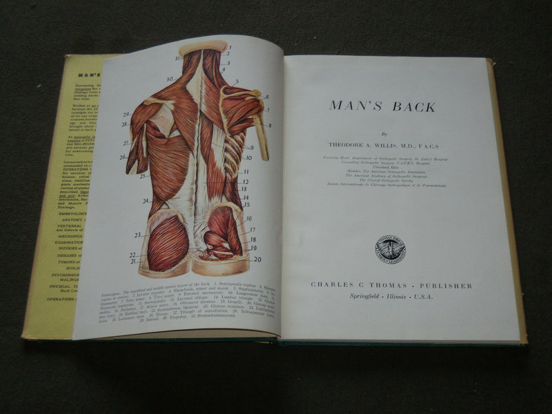 1953 MAN'S BACK HARDCOVER BOOK BY THEODORE A. WILLIS M. D. - KD 6215