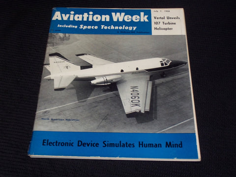 1958 JULY 7 AVIATION WEEK MAGAZINE - NORTH AMERICAN SABRELINER COVER - E 7021