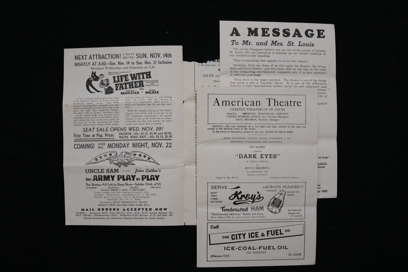 1943-1944 AMERICAN THEATRE PROGRAM - LOT OF 3 - ST. LOUIS - K 2815