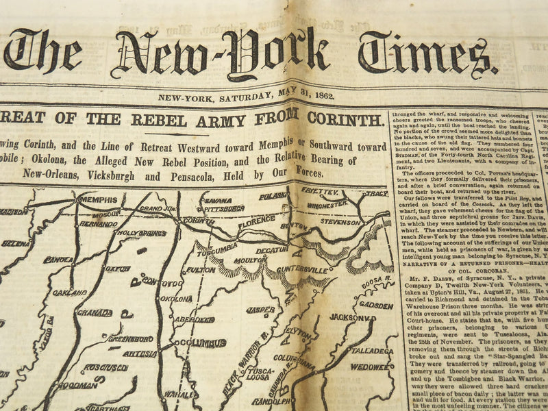 1862 MAY 31 NEW YORK TIMES - REBEL ARMY RETREAT FROM CORINTH - NP 8994