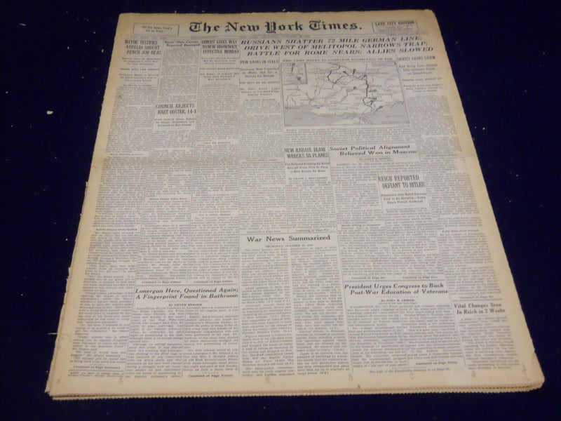 1943 OCTOBER 28 NEW YORK TIMES - RUSSIANS SHATTER 72-MILE GERMAN LINE - NT 1897