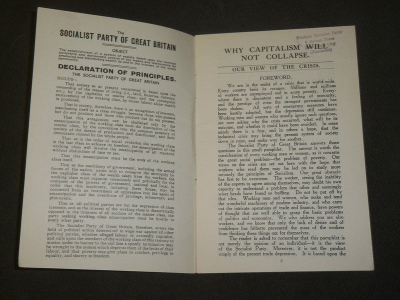 1932 FEBRUARY WHY CAPITALISM WILL NOT COLLAPSE BOOK - S.P.G.B NO. 10 - J 3622