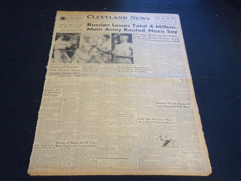 1941 AUGUST 6 CLEVELAND NEWS NEWSPAPER - RUSSIAN LOSSES TOTAL 4 MILLION- NT 7401