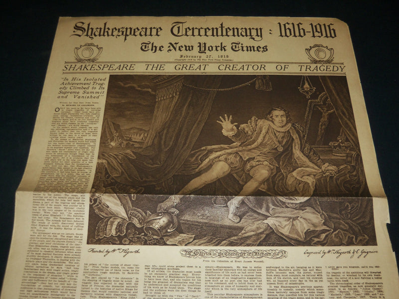 1916 NEW YORK TIMES PICTURE SECTION LOT OF 3 - SHAKESPEARE TERCENTARY - NP 5463