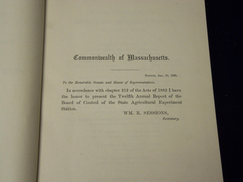 1894 STATE AGRICULTURAL EXPERIMENT STATION REPORT - AMHERST, MASS - KD 5589