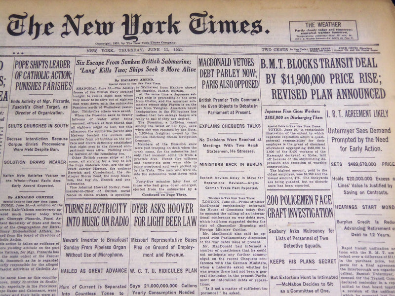 1931 JUNE 11 NEW YORK TIMES - 10,000 DIE AS SHIELD FOR CHINESE BANDITS - NT 2160