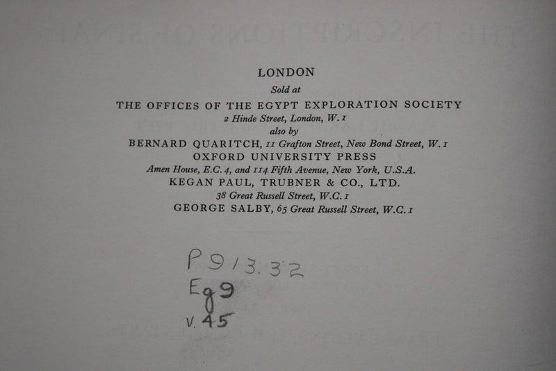 1955 THE INSCRIPTIONS OF SANAI PART II HARDCOVER BOOK - KD 9710
