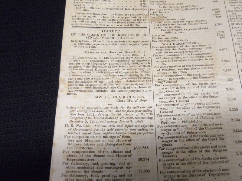 1843 APR 21 THE DAILY MADISONIAN NEWSPAPER - CLERK REPORT OF H. O. P. - NP 3877F