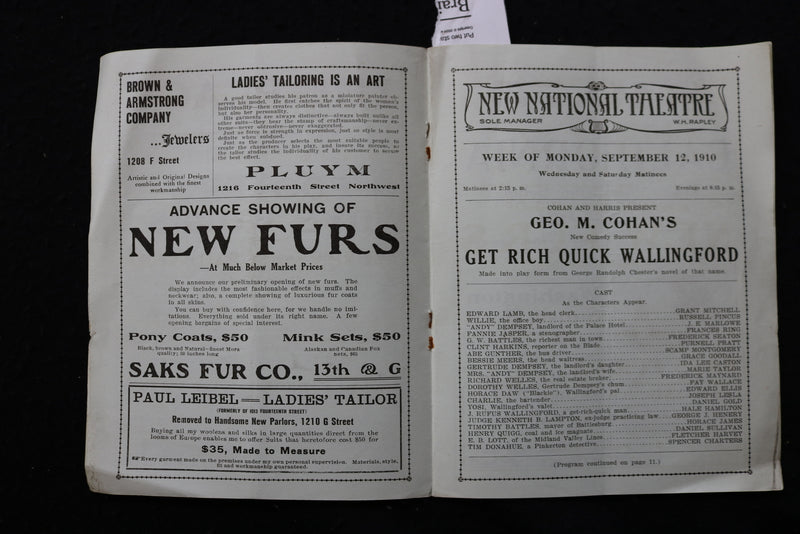 1910 SEPTEMBER 10 GET RICH QUICK WALLINGFORD PROGRAM - GEORGE M. COHAN - K 1962